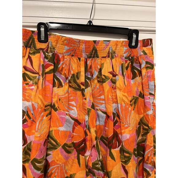 Women Linen Pants Wide Leg Orange Tropical Multi Color C&C California Size Large - Picture 6 of 7